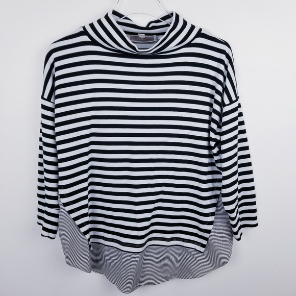 Loft Black & White Striped Mock Neck Top - Picture 1 of 7